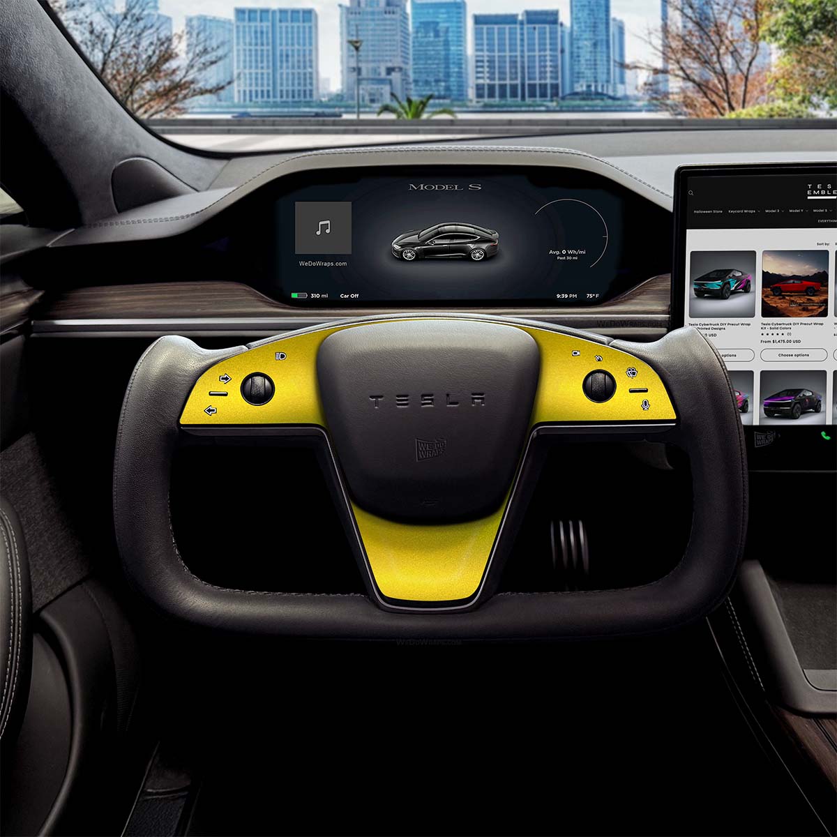 KPMF Matte Iced Yellow Tesla Steering Wheel Trim Decal Kit (3pcs) | MS Feb 2021+ - Tesla Emblems
