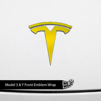 KPMF Matte Iced Yellow Titanium Tesla Emblem Decals (Front + Back) | Model Y - Tesla Emblems