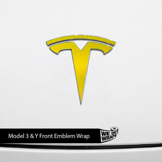 KPMF Matte Iced Yellow Titanium Tesla Emblem Decals (Front + Back) | Model Y - Tesla Emblems