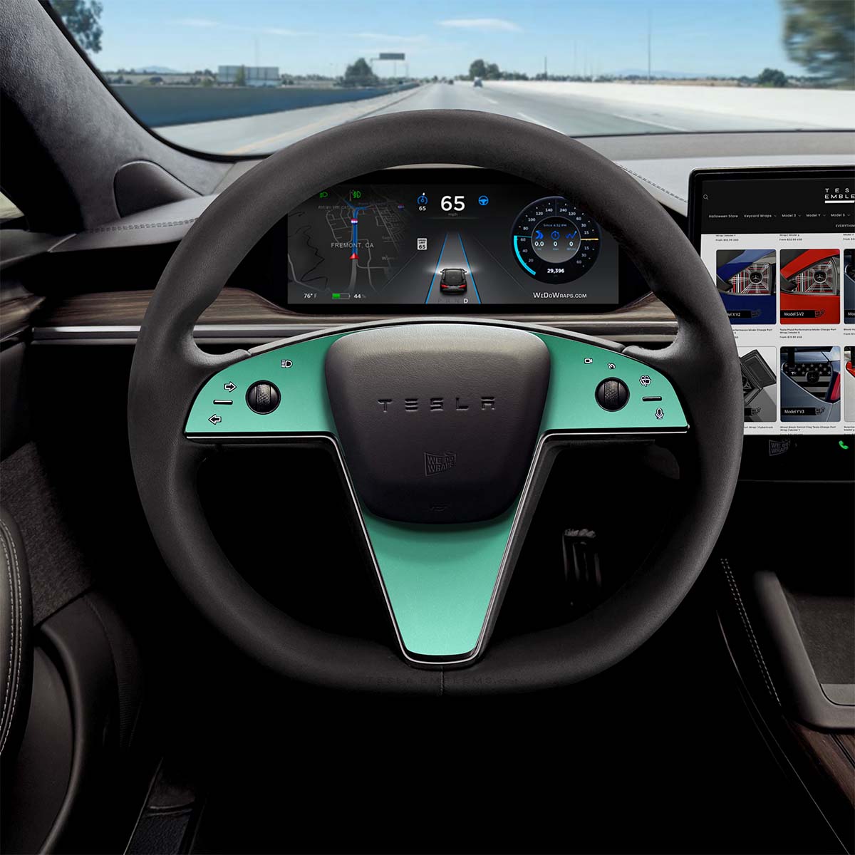 KPMF Satin Spearmint Tesla Steering Wheel Trim Decal Kit (3pcs) | MS Feb 2021+ - Tesla Emblems