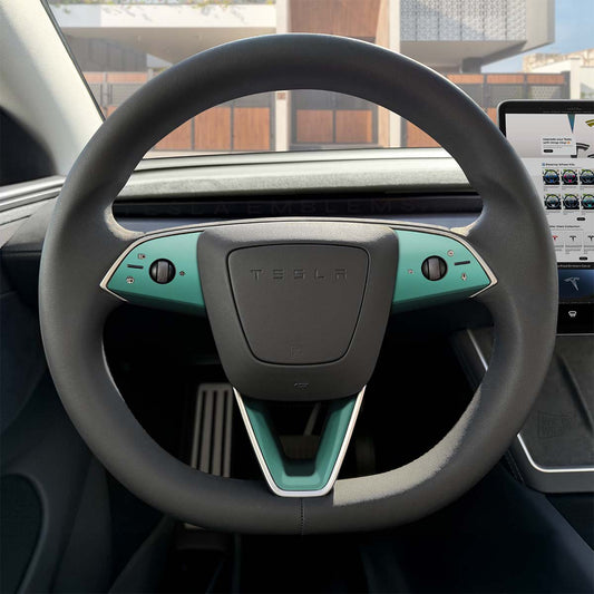 KPMF Satin Spearmint Tesla Steering Wheel Trim Decal Kit (3pcs) | MY 2026+ "Juniper" - Tesla Emblems