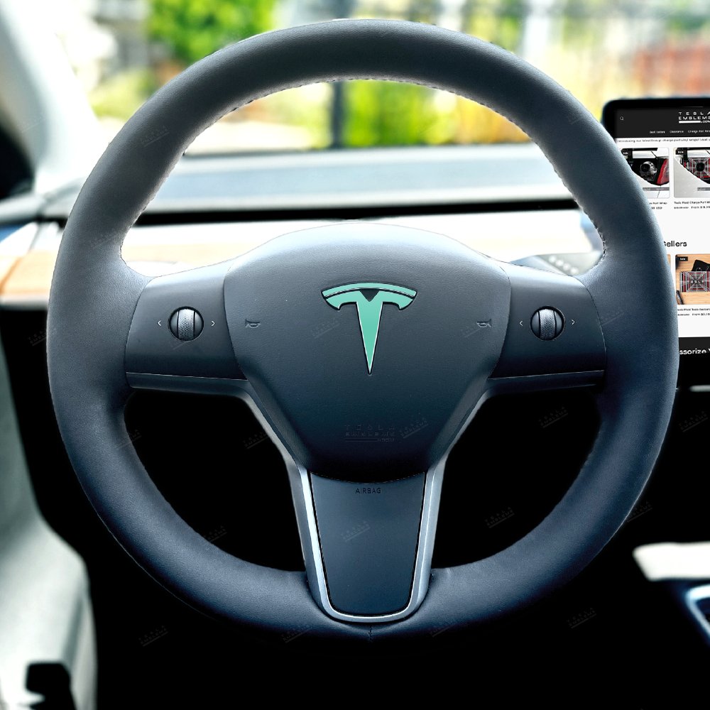 KPMF Satin Spearmint Tesla Steering Wheel Emblem Decal - Tesla Emblems