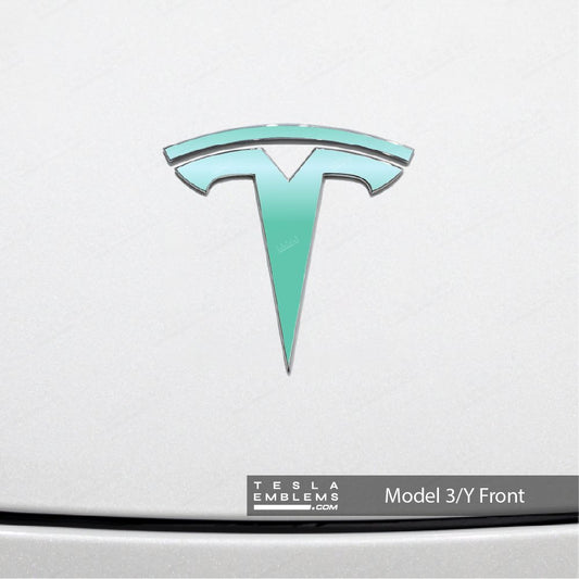 KPMF Satin Spearmint Tesla Emblem Decals (Front + Back) - Tesla Emblems