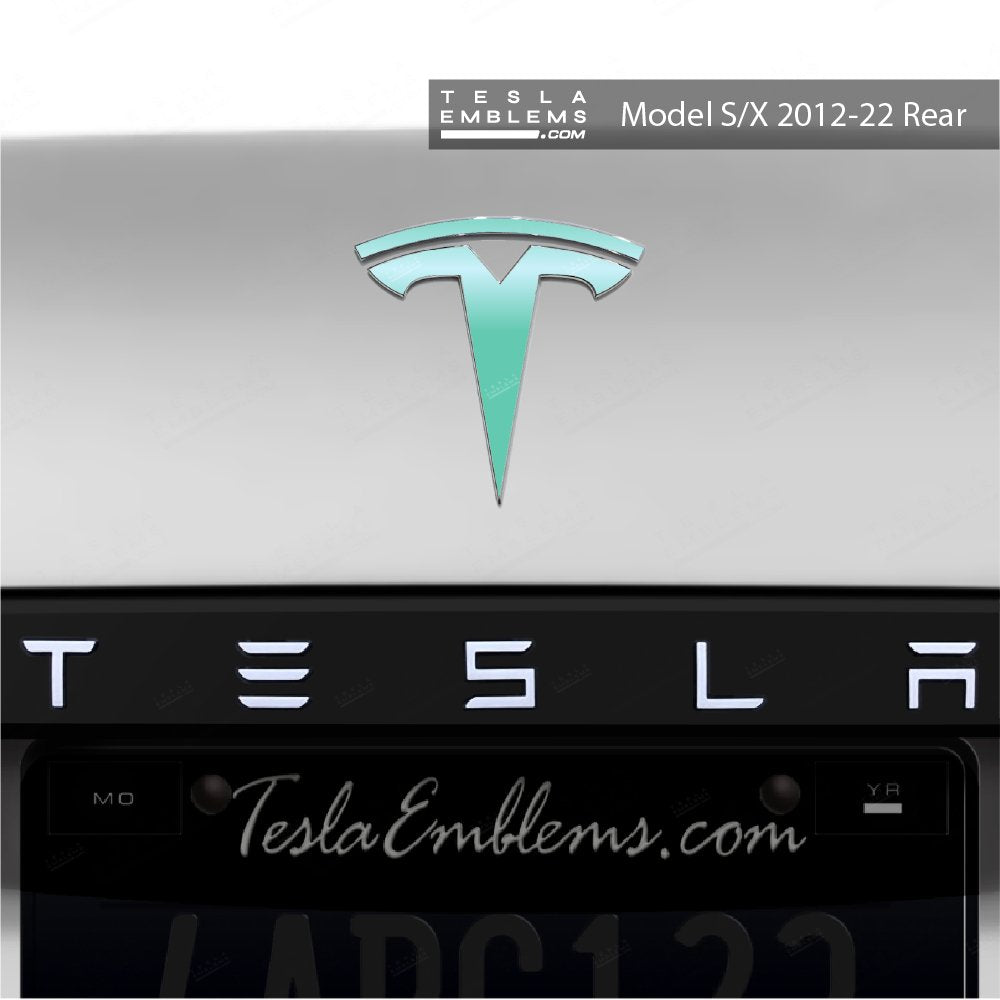KPMF Satin Spearmint Tesla Emblem Decals (Front + Back) - Tesla Emblems