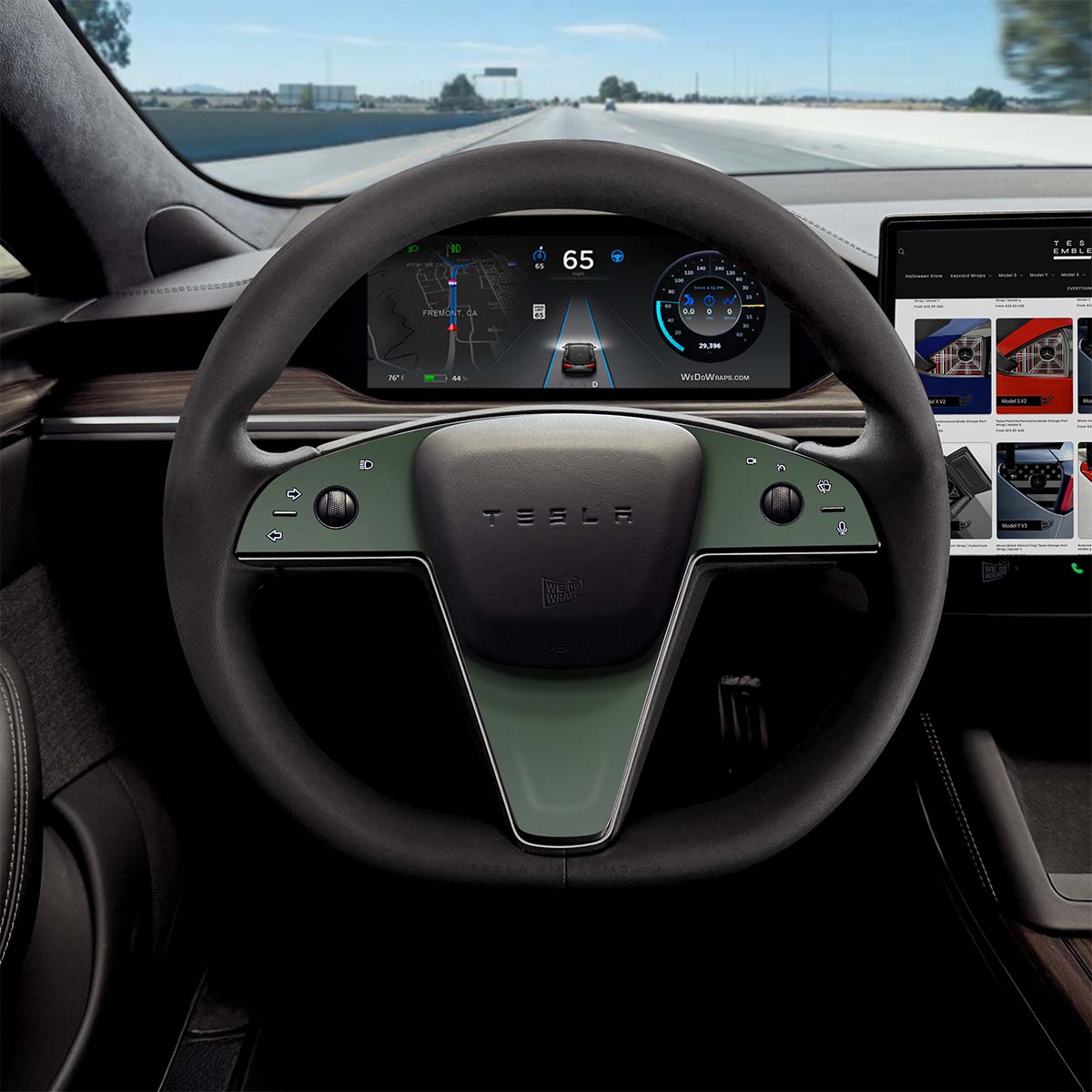 3M Matte Military Green Tesla Steering Wheel Trim Decal Kit (3pcs) | MS Feb 2021+ - Tesla Emblems