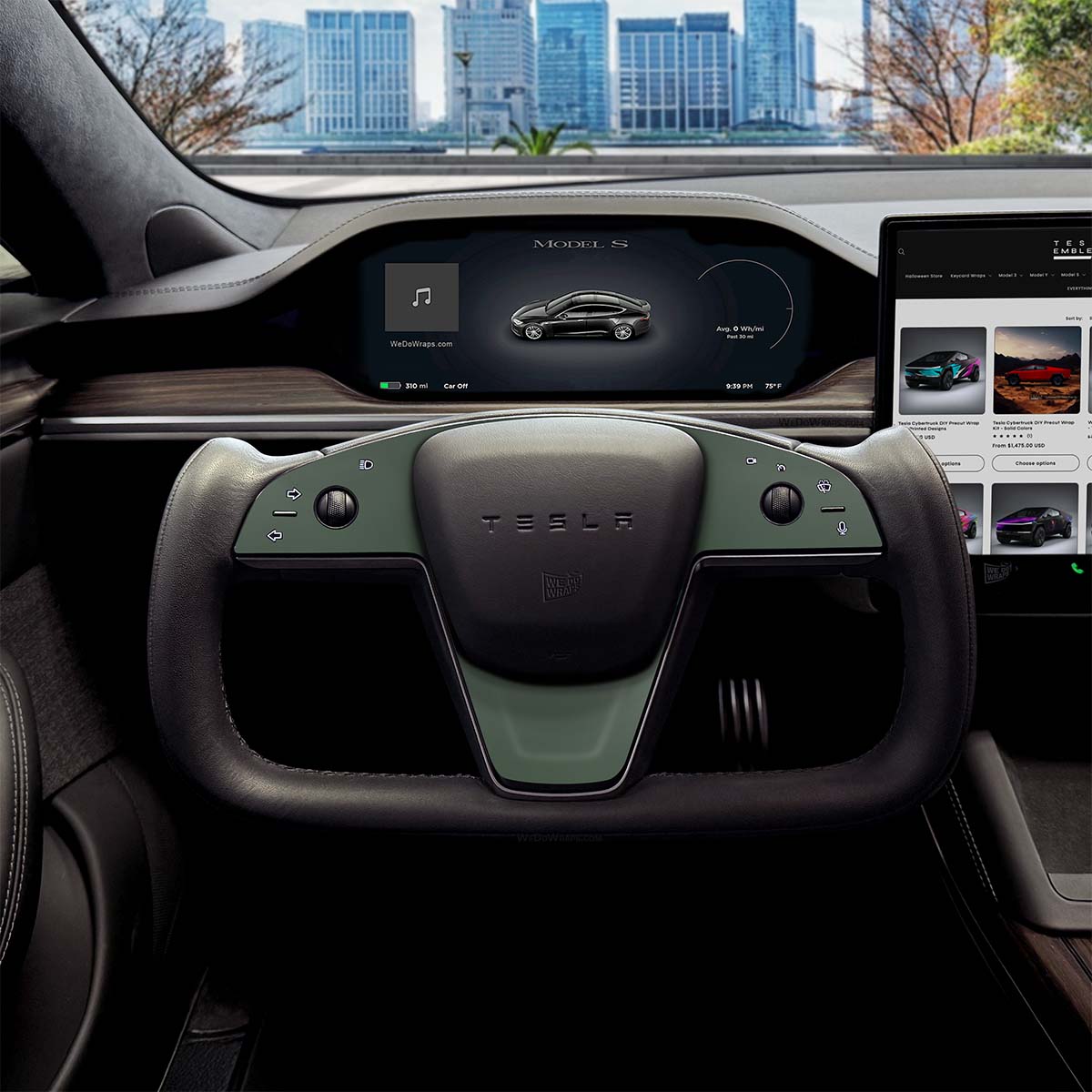 3M Matte Military Green Tesla Steering Wheel Trim Decal Kit (3pcs) | MS Feb 2021+ - Tesla Emblems