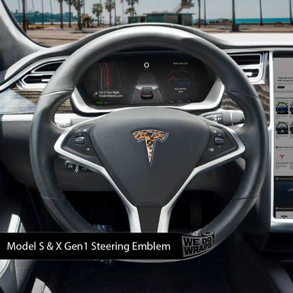 King Cheetah Fur Tesla Steering Wheel Emblem Decal - Tesla Emblems
