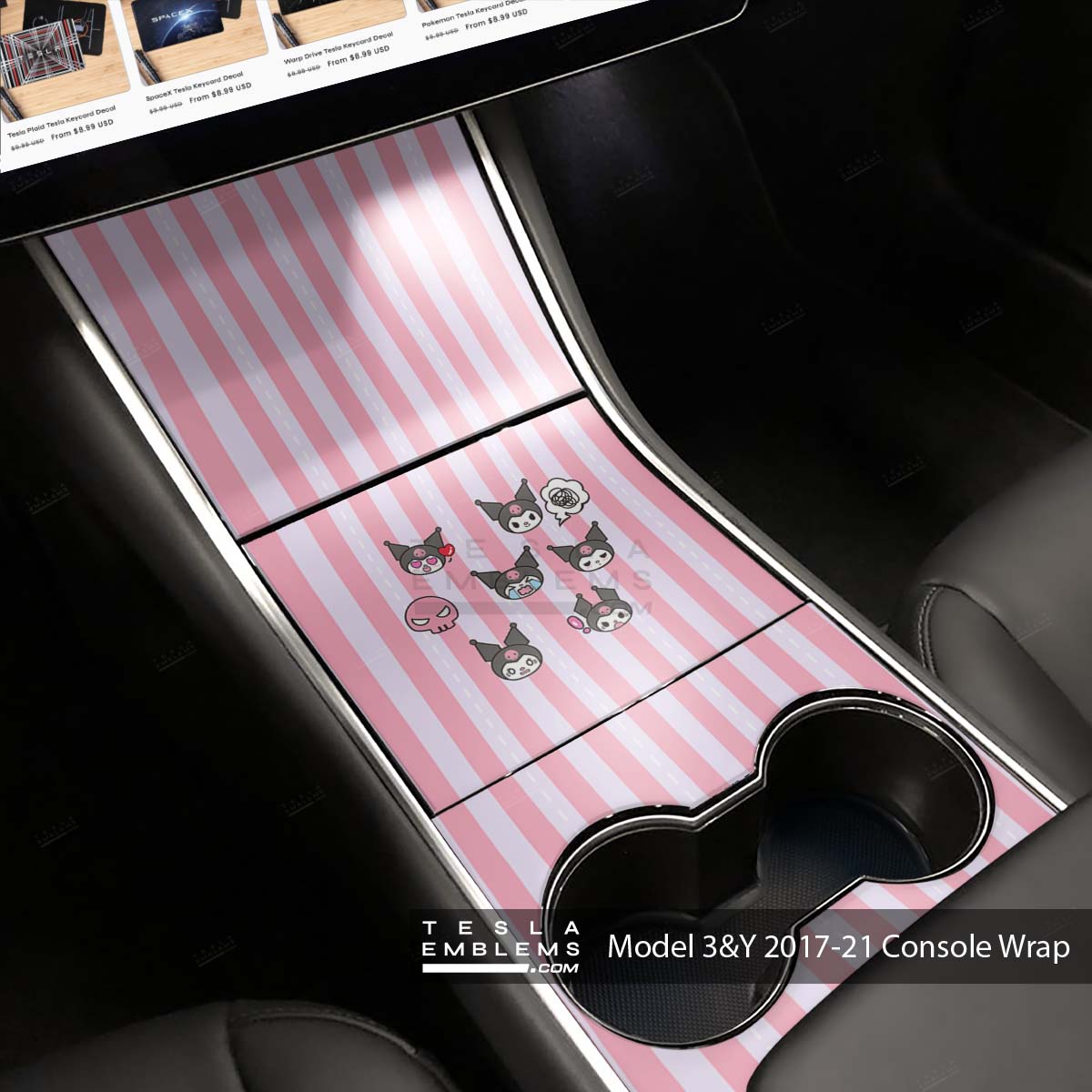 Melody & Kuromi Tesla Center Console Wrap Kit | 2017-2021 Model 3 & Y - Tesla Emblems