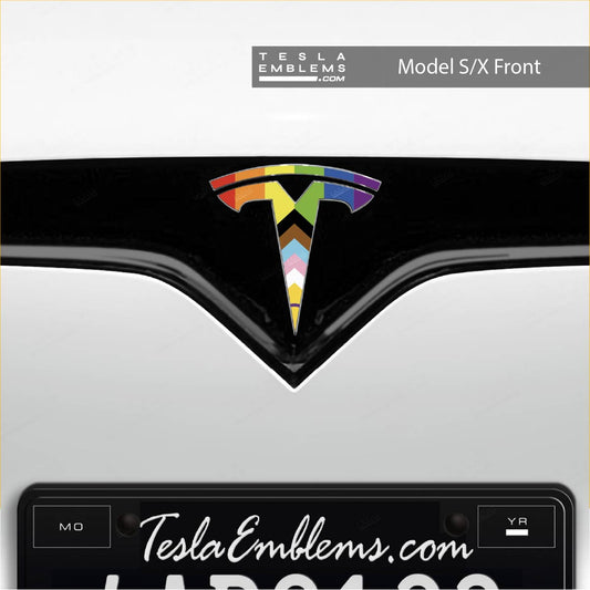 LGBTQ Pride Flag Tesla Emblem Decals (Front + Back) - Tesla Emblems