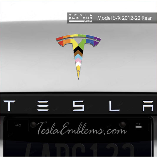 LGBTQ Pride Flag Tesla Emblem Decals (Front + Back) - Tesla Emblems