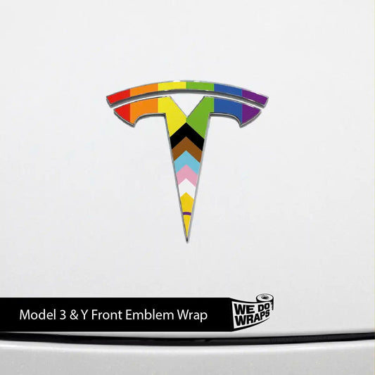 LGBTQ+ Pride Flag Tesla Emblem Decals (Front + Back) | Model Y - Tesla Emblems