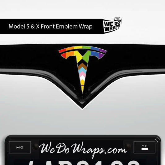 LGBTQ+ Pride Flag Tesla Emblem Decals (Front + Back) | Model X - Tesla Emblems