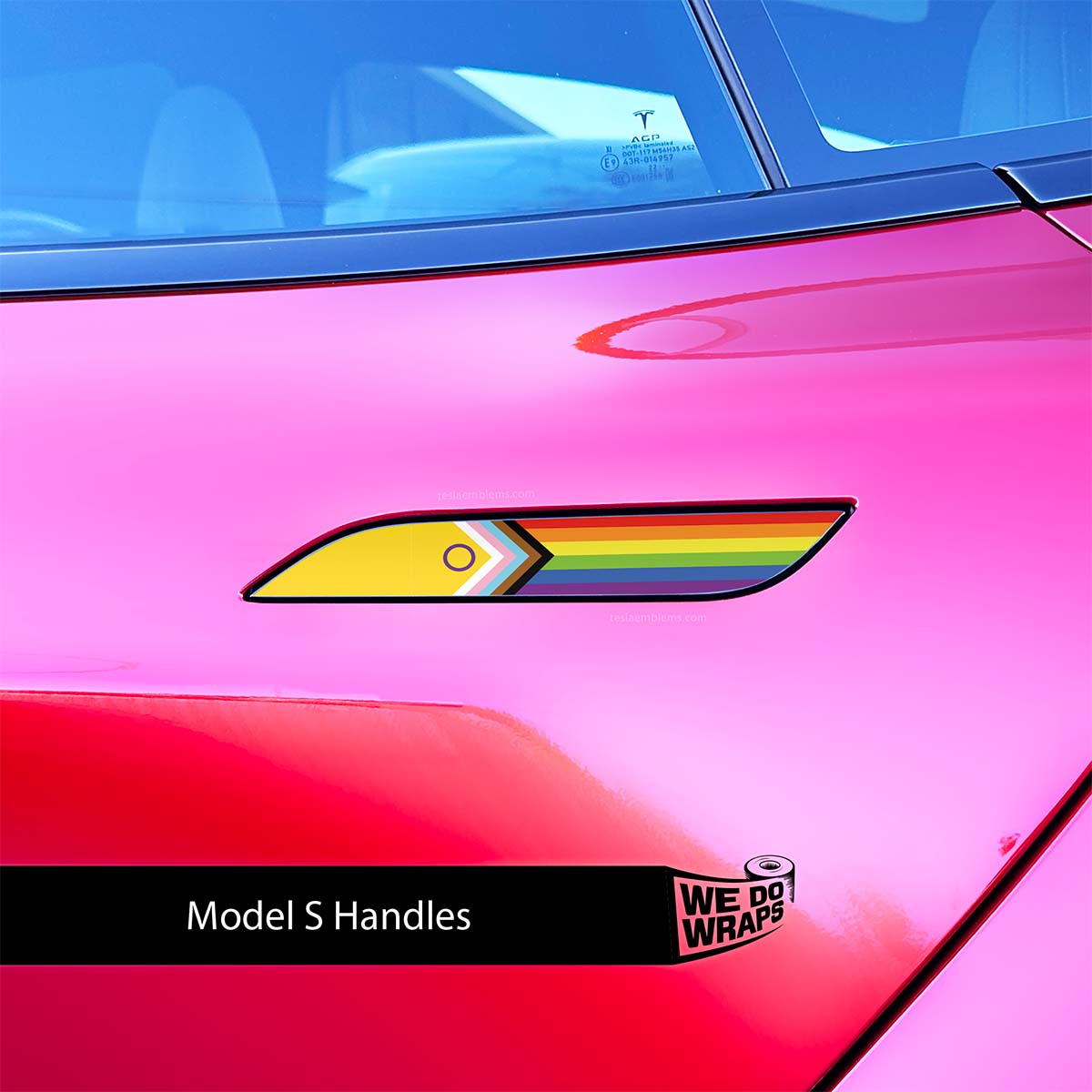 LGBTQ+ Pride Flag Tesla Door Handle Decals (4pcs) - Tesla Emblems