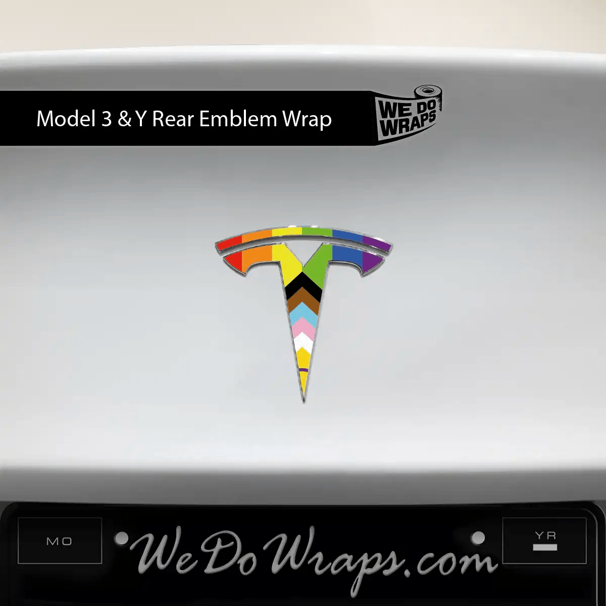 LGBTQ+ Pride Flag Tesla Emblem Decals (Front + Back) | Model Y - Tesla Emblems