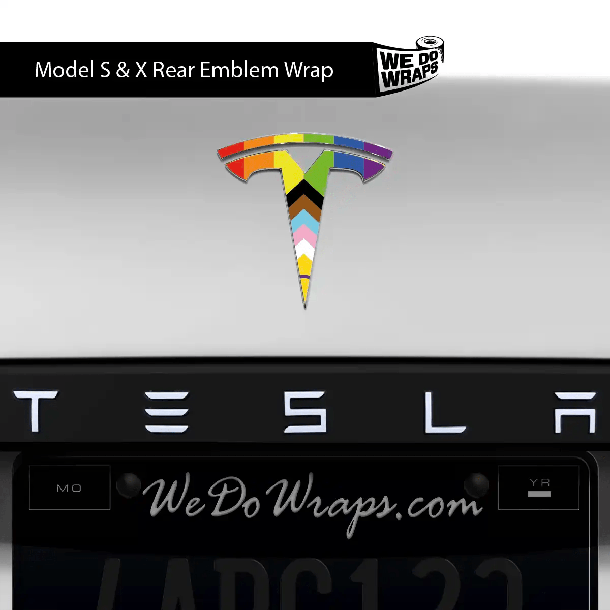 LGBTQ+ Pride Flag Tesla Emblem Decals (Front + Back) | Model X - Tesla Emblems