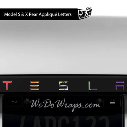 LGBTQ+ Pride Flag Tesla Emblem Decals (Front + Back) | Model X - Tesla Emblems