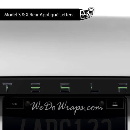 Green Laser Sword Tesla Emblem Decals (Front + Back) | Model S - Tesla Emblems