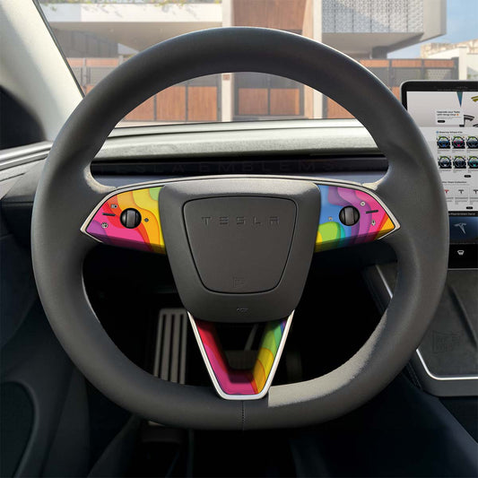 Layered Rainbow Tesla Steering Wheel Trim Decal Kit (3pcs) | MY 2026+ Refresh - Tesla Emblems