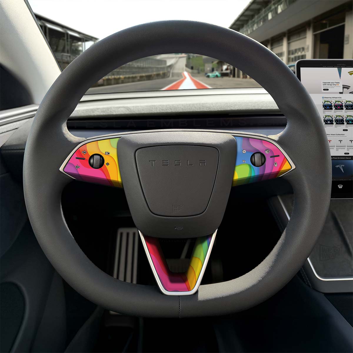 Layered Rainbow Tesla Steering Wheel Trim Decal Kit (3pcs) | M3 Feb 2024 - '25 Refresh - Tesla Emblems