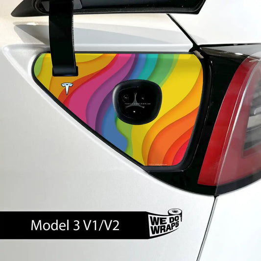 Layered Rainbow Tesla Charge Port Wrap | Model 3 - Tesla Emblems