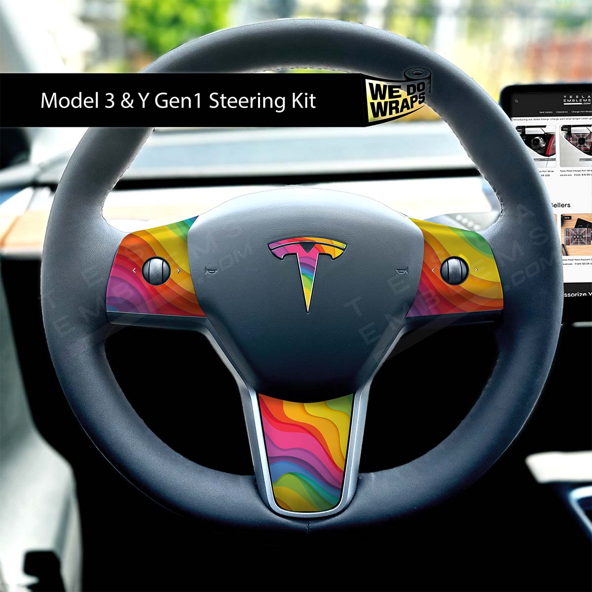 Layered Rainbow Tesla Steering Wheel Trim Decal Kit (4pcs) | M3 2017 - Jan 2024 - Tesla Emblems