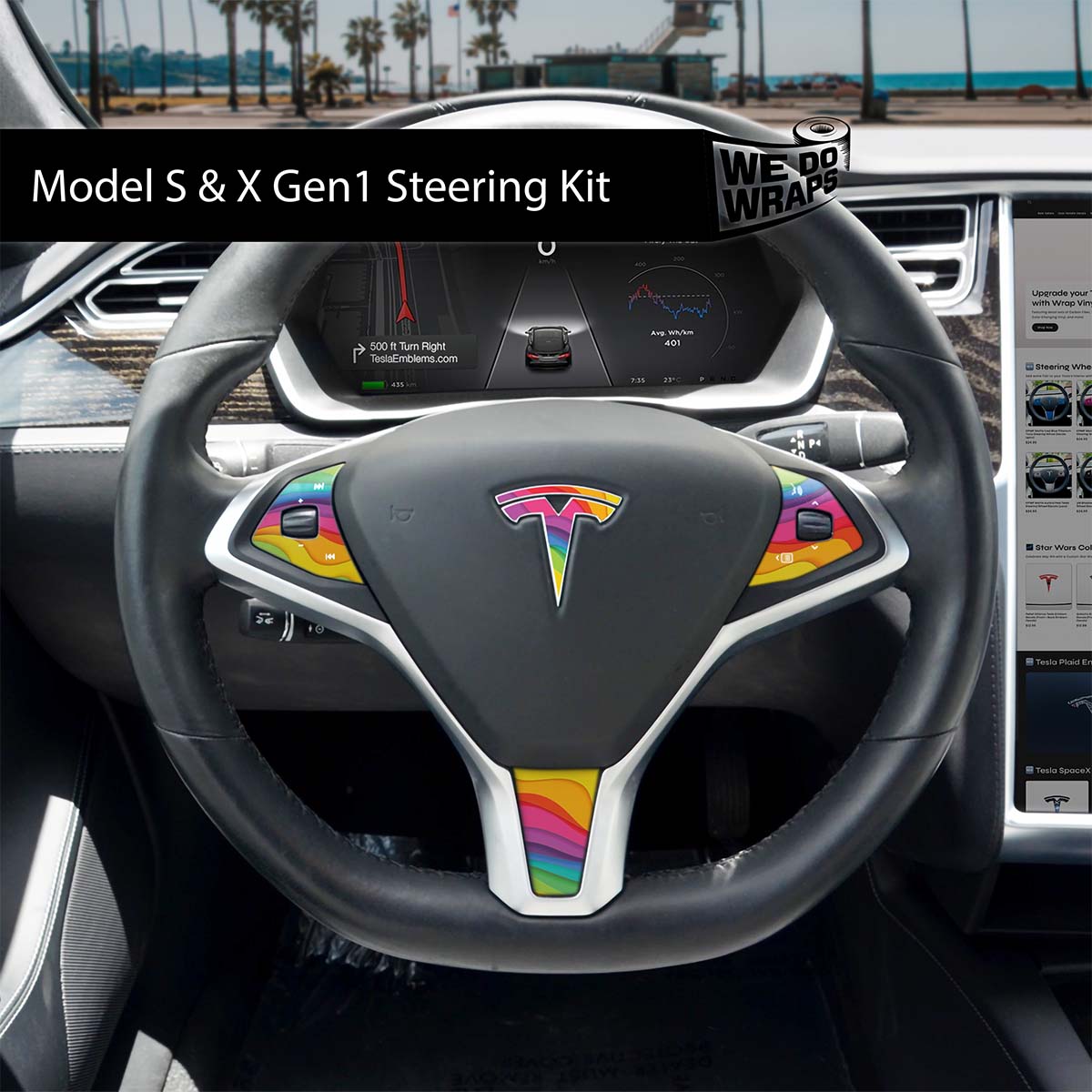 Layered Rainbow Tesla Steering Wheel Wrap | Model S - Tesla Emblems