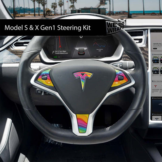 Layered Rainbow Tesla Steering Wheel Wrap | Model S - Tesla Emblems