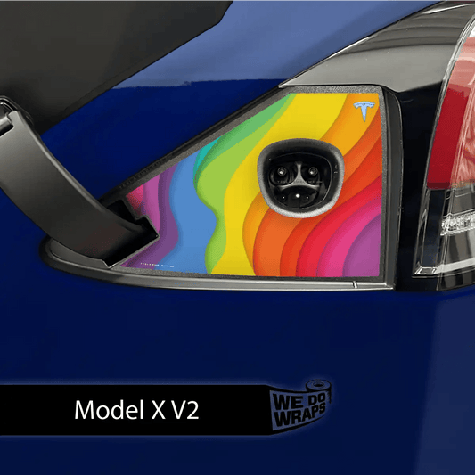 Layered Rainbow Tesla Charge Port Wrap | Model X - Tesla Emblems