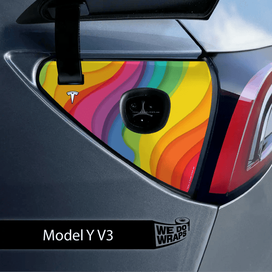 Layered Rainbow Tesla Charge Port Wrap | Model Y - Tesla Emblems