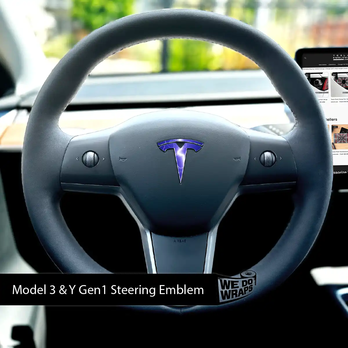 Lightning Tesla Steering Wheel Emblem Decal - Tesla Emblems