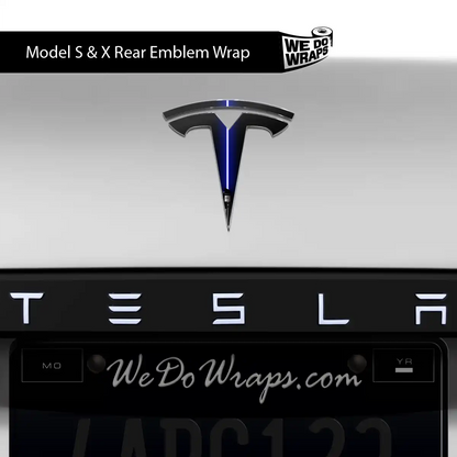 Blue Laser Sword Tesla Emblem Decals (Front + Back) | Model S - Tesla Emblems