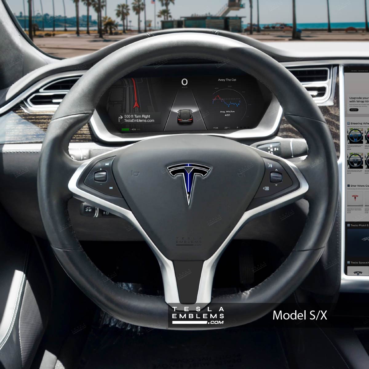 Blue Lightsaber Tesla Steering Wheel Emblem Decal - Tesla Emblems