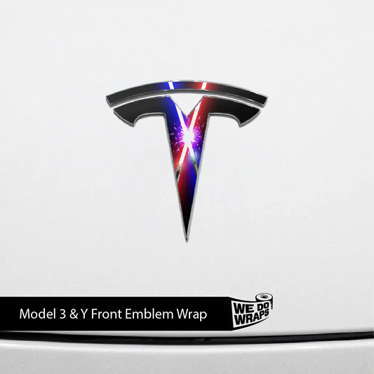Laser Sword Clash Tesla Emblem Decals (Front + Back) | Model 3 - Tesla Emblems