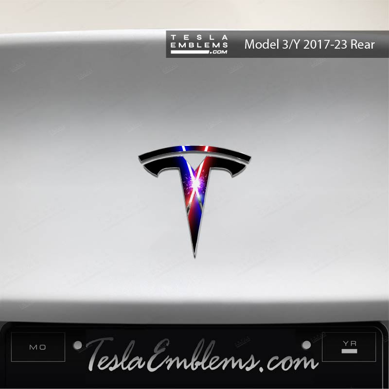 Lightsaber Clash Tesla Emblem Decals (Front + Back) - Tesla Emblems