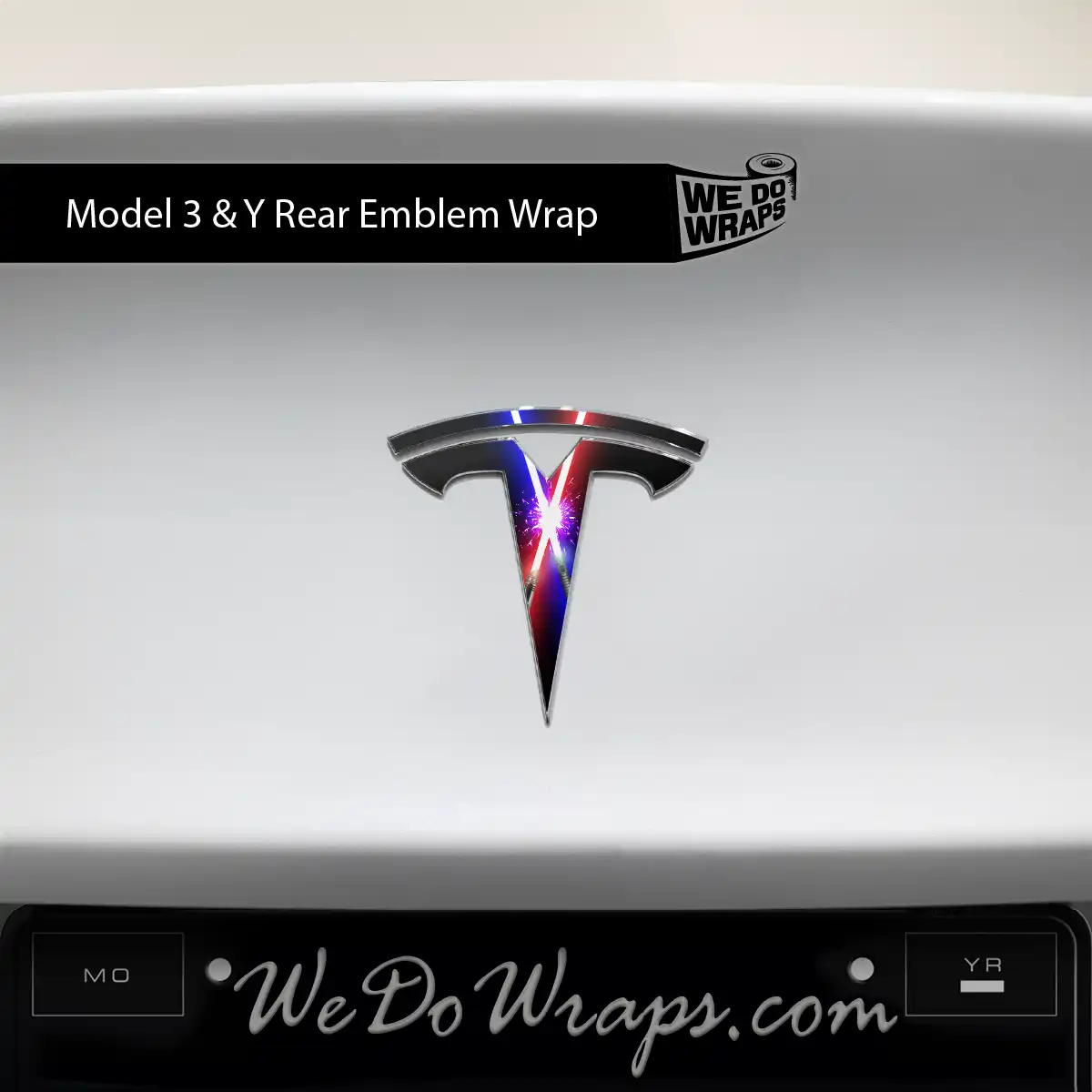 Laser Sword Clash Tesla Emblem Decals (Front + Back) | Model 3 - Tesla Emblems