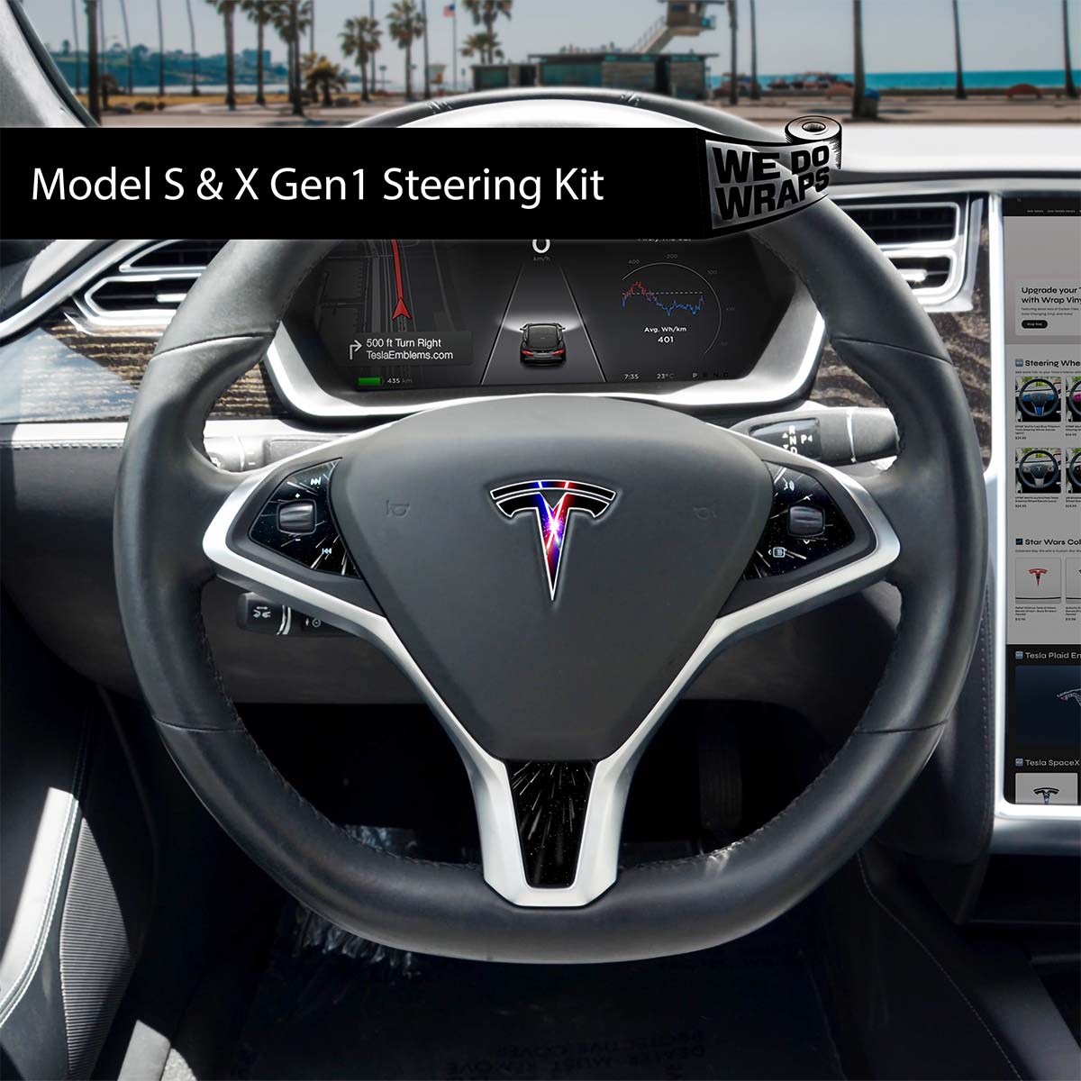 Laser Sword Clash Tesla Steering Wheel Wrap | Model S - Tesla Emblems