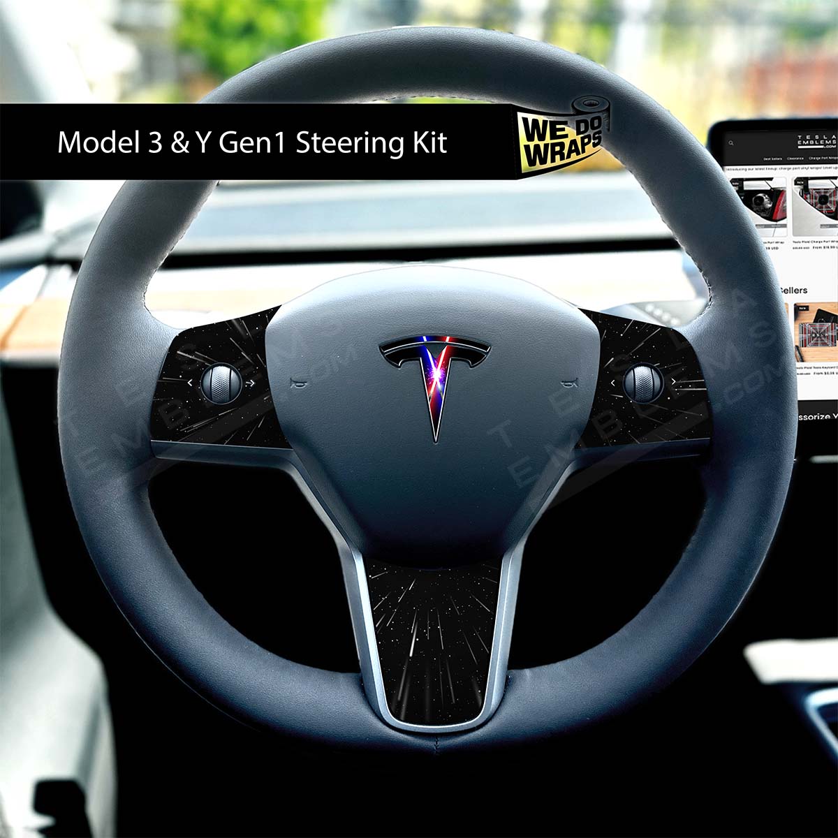 Lightsaber Clash Tesla Steering Wheel Trim Decal Kit (4pcs) | M3 2017 - Jan 2024 - Tesla Emblems