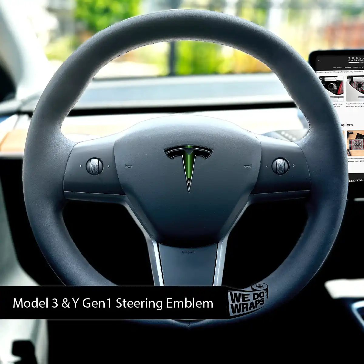 Green Laser Sword Tesla Steering Wheel Wrap | MY 2019 - '25 - Tesla Emblems