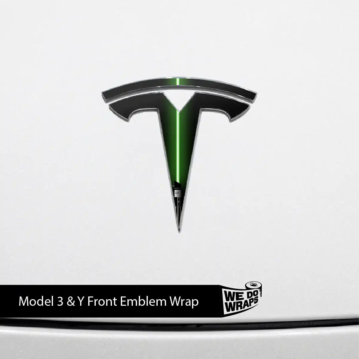 Green Laser Sword Tesla Emblem Decals (Front + Back) | Model 3 - Tesla Emblems