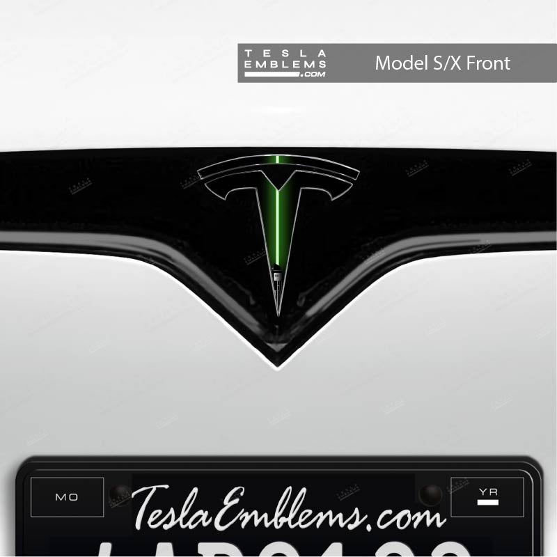 Green Lightsaber Tesla Emblem Decals (Front + Back) - Tesla Emblems