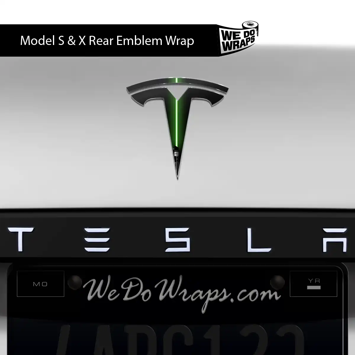 Green Laser Sword Tesla Emblem Decals (Front + Back) | Model S - Tesla Emblems