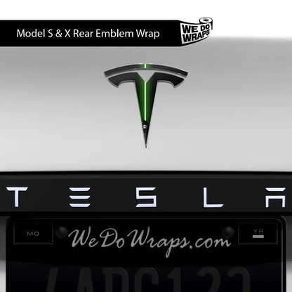 Green Laser Sword Tesla Emblem Decals (Front + Back) | Model S - Tesla Emblems