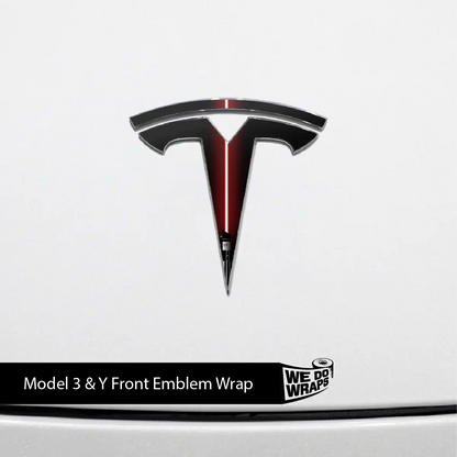 Red Laser Sword Tesla Emblem Decals (Front + Back) | Model 3 - Tesla Emblems