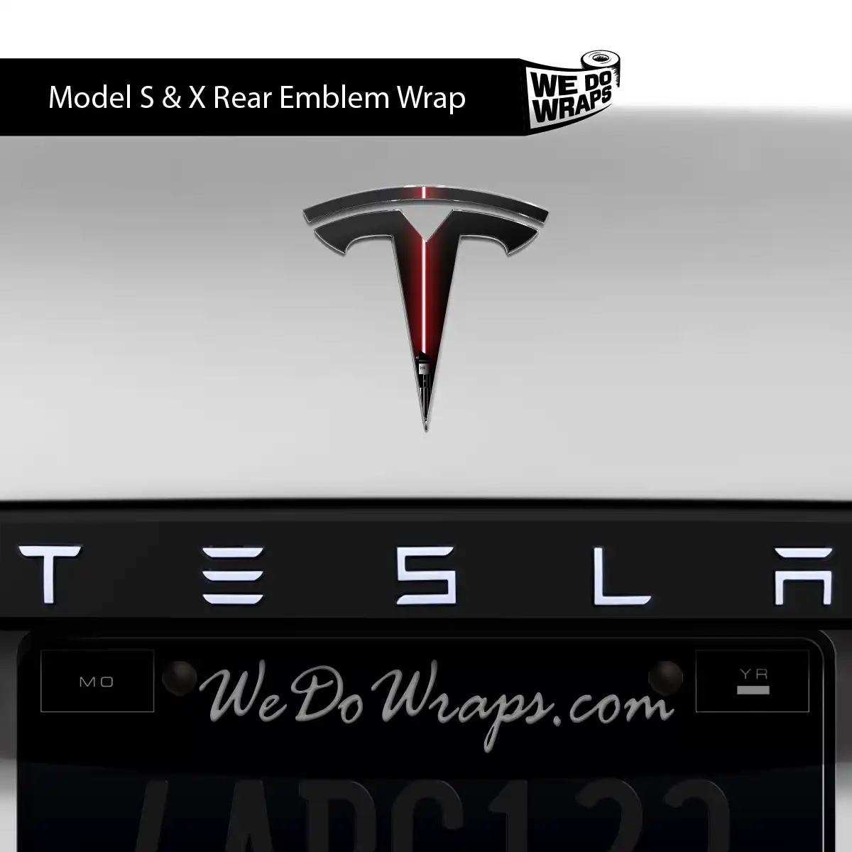 Red Laser Sword Tesla Emblem Decals (Front + Back) | Model S - Tesla Emblems