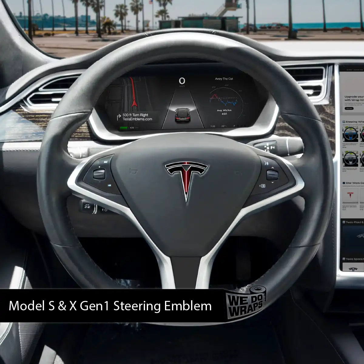 Red Laser Sword Tesla Steering Wheel Emblem Decal | Model X - Tesla Emblems