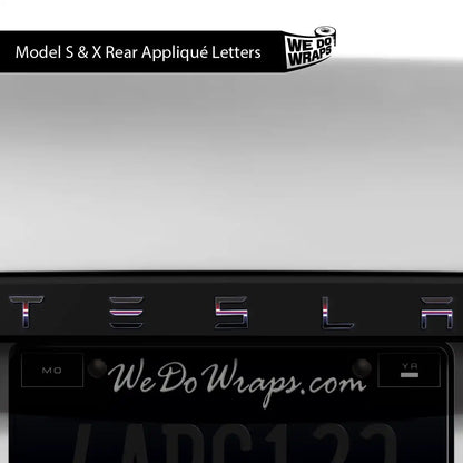 Side by Side Laser Sword Tesla Emblem Decals (Front + Back) | Model S - Tesla Emblems