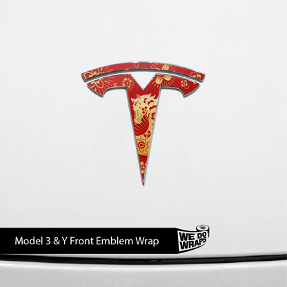 Year of the Horse Tesla Emblem Decals (Front + Back) | Model Y - Tesla Emblems
