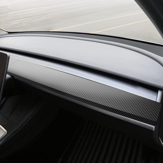 Model 3/Y Matte Carbon Black Dash Trim Overlay | Faux Dry Carbon ABS Kit (2pcs) - Tesla Emblems