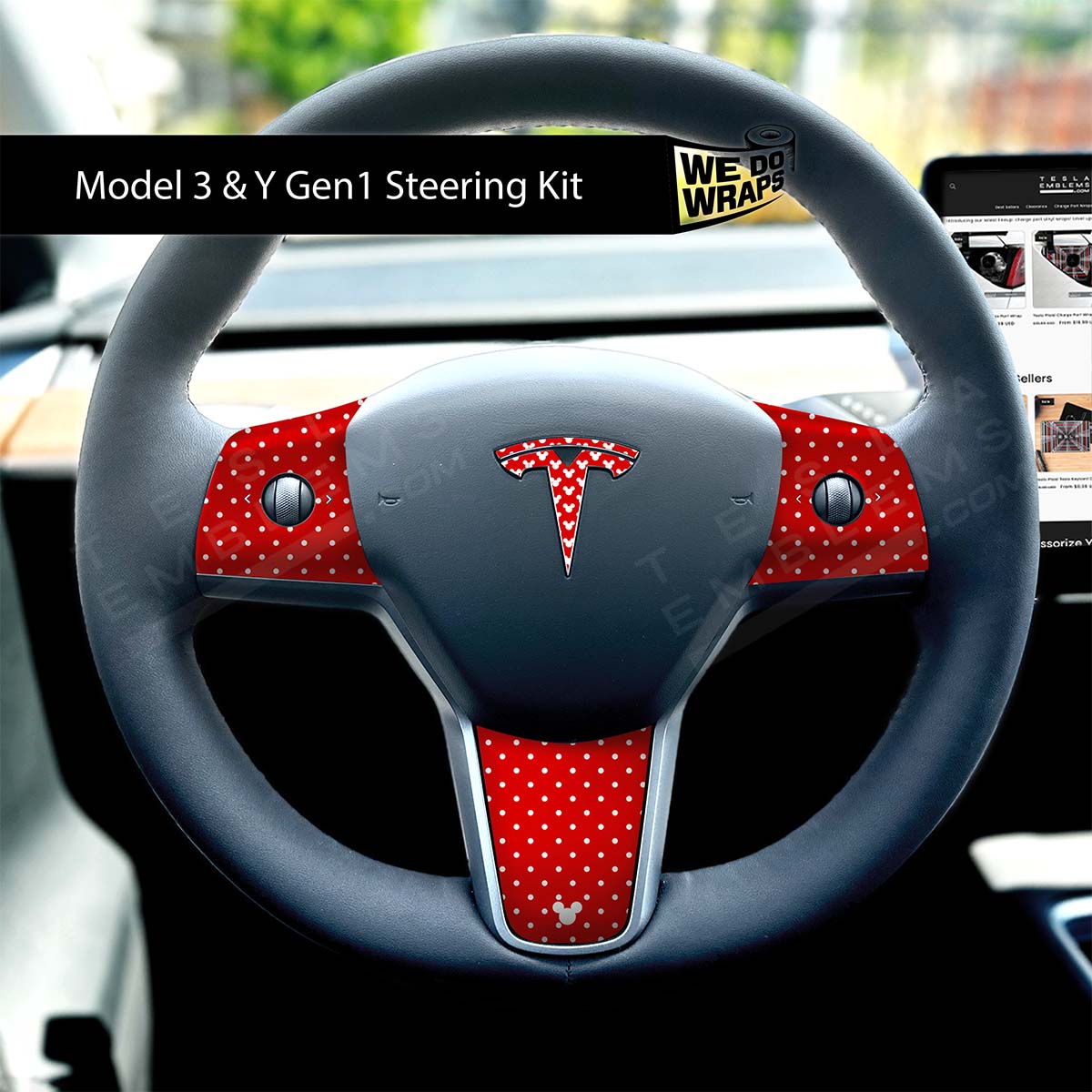 Mickey - Dots Tesla Steering Wheel Trim Decal Kit (4pcs) | M3 2017 - Jan 2024 - Tesla Emblems