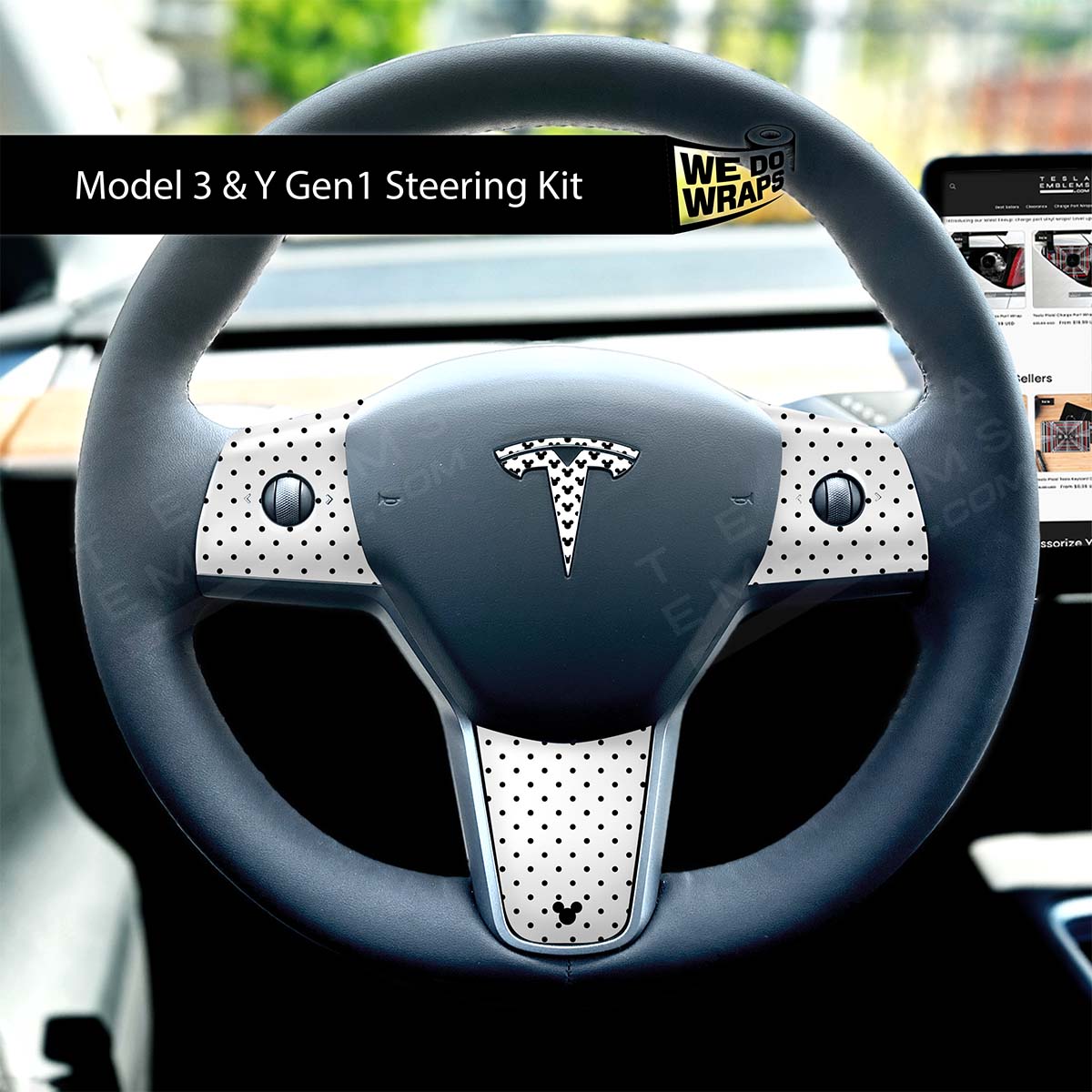 Mickey - Dots Tesla Steering Wheel Trim Decal Kit (4pcs) | M3 2017 - Jan 2024 - Tesla Emblems